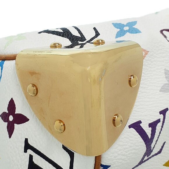 Authentic Louis Vuitton Multicolor Speedy 30 Monogram Sac Hand Bag White Gold - Picture 8 of 11